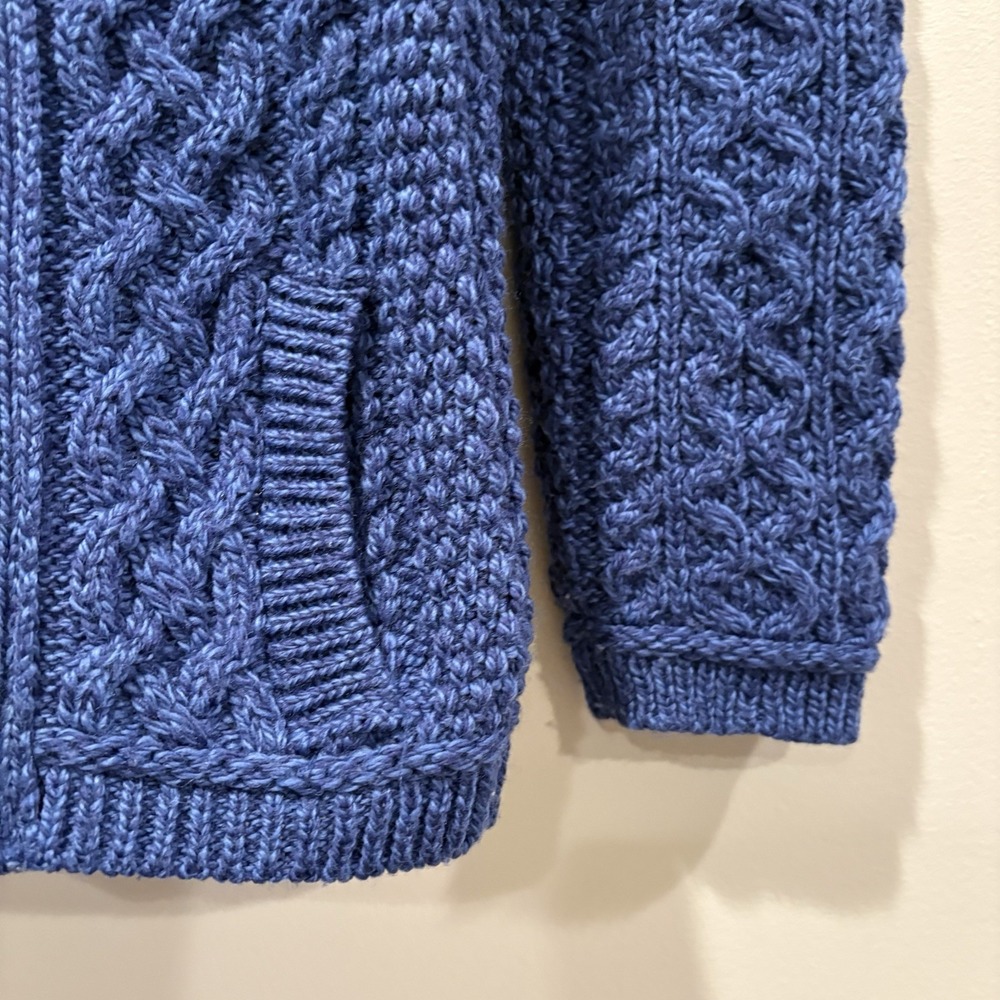 Aran Crafts 100% Merino Wool Cable Knit Side Zip Jacket Cardigan Women's S Blue - Picture 7 of 11